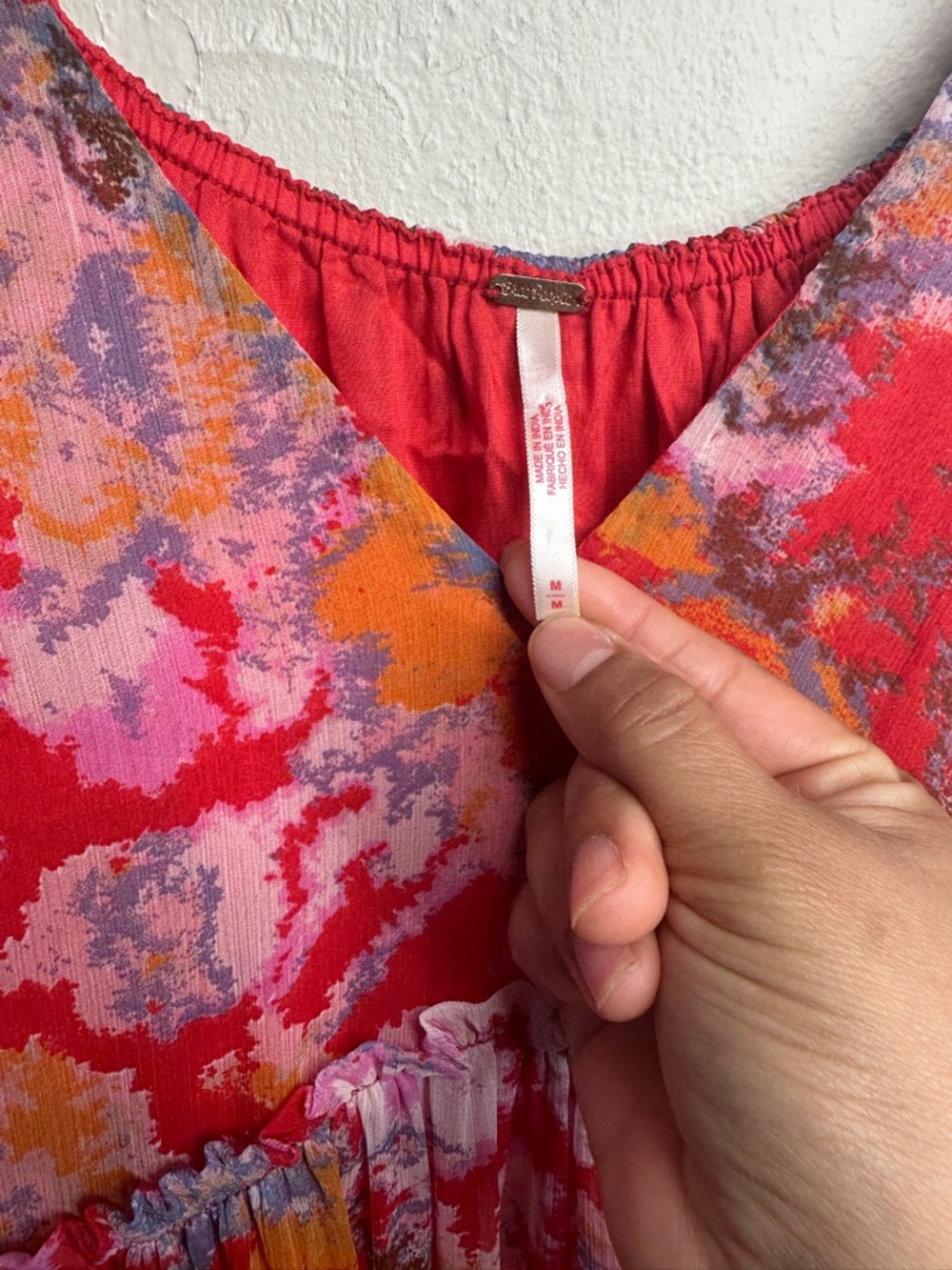 Free People Julianna Tiered Maxi Dress Boho Floral V-Neck Pockets Pink Orange - Picture 6 of 11